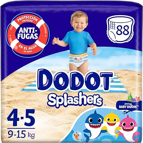 Dodot Pañales Bebé Bañador Splashers, Talla 4-5 (9-15 kg), 88 Pañales Desechables con Protección Anti-Fugas en el Agua  