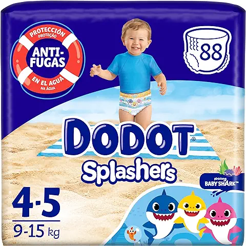 Dodot Pañales Bebé Bañador Splashers, Talla 4-5 (9-15 kg), 88 Pañales Desechables con Protección Anti-Fugas en el Agua  