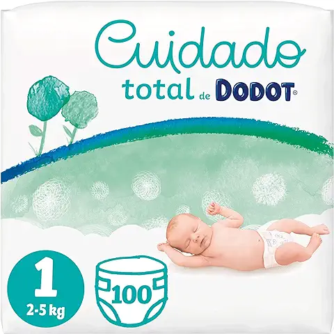 Dodot Pañales Bebé Cuidado Total Talla 1 (2-5 kg), 100 Pañales, Suave Protección de la Piel de Dodot con Ingredientes de Origen Vegetal  