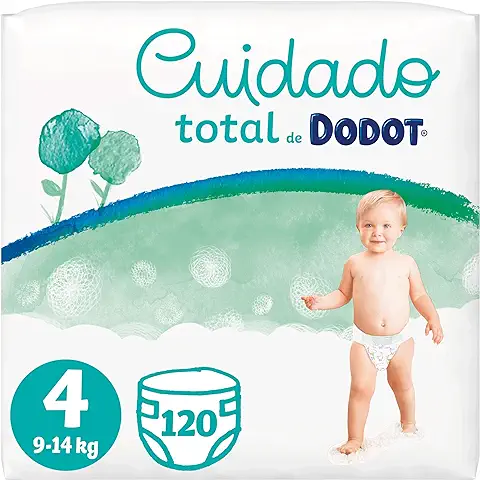 Dodot Pañales Bebé Cuidado Total Talla 4 (9-14 kg), 120 Pañales, Suave Protección de la Piel con Ingredientes de Origen Vegetal  