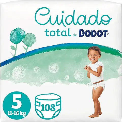 Dodot Pañales Bebé Cuidado Total Talla 5 (11-16 kg), 108 Pañales, Suave Protección de la Piel de Dodot con Ingredientes de Origen Vegetal  