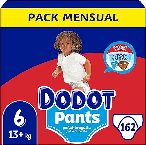 Dodot Pañales Bebé Pants Talla 6 (14-19 kg), 162 Pañales, Pañal-Braguita con Ajuste 360° Anti-Fugas, Pack Mensual  