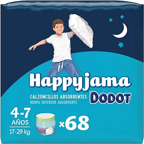 Dodot Pañales HappyJama para Niño 4 -7 Años (17-29 kg), 68 Unidades, Pañal con Protección Anti-Fugas Durante la Noche  