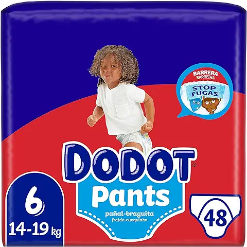 Dodot Pants Pañal-Braguita Talla 6, 48 Pañales, 14kg - 19kg, Con Barrera STOP Fugas Que Ayuda A Prevenir Fugas Traseras  