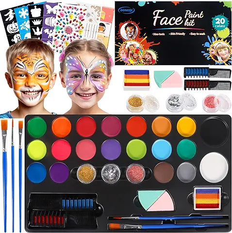 DONGQI Pinturas Cara para Niños, 20 Colores Pintacaras Infantil HipoalergéNico, UV Fluorescente Pintura Cara para Niños, Maquillaje para Niñas Halloween Festival Fiesta Cosplay  