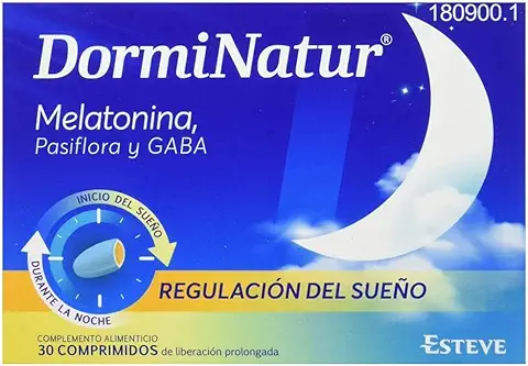DORMINATUR COMPRIMIDOS. Complemento Alimenticio con Melatonina y Pasiflora. 30 Comprimidos. Regulación del Sueño.  
