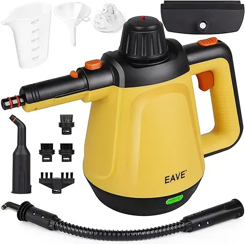 EAVE Limpiador a Vapor Multifunción, 450 ml Limpiador Vapor PortáTil 1200 W, 10 en 1 Juego de Limpiador a Vapor para Coche, Tapicería, Sofá, Casa, Baño, Cocina, Limpieza de Superficies  