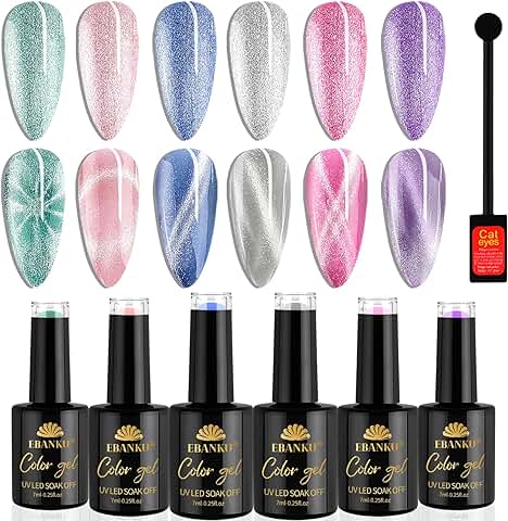 EBANKU Esmalte de Uñas de Gel Cat Eye Set, 6 Colores Holográficos Cat Eye Gel Nail Polish Pintauñas Semipermanentes Cat Eye Magnético Soak Off UV LED Esmalte Uñas con Barra Magnética  