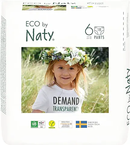 Eco by Naty Pañales Bebé Pants - Pañales Braguita Hipoalergénicos y sin Productos Químicos, Absorbentes y Ecológicos para Niños y Niñas (Talla 6 - 18 Unidades)  