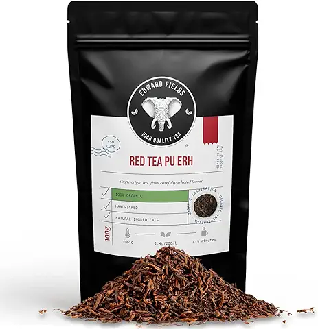 Edward Fields Tea ® - Té Rojo Pu Erh Orgánico a Granel de Origen único Yunnan, China. Té bio Recolectado a mano con Ingredientes Naturales y Ecológicos. 100g / 50 Tazas  