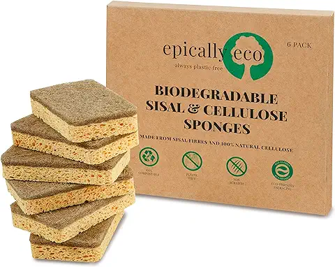 Epically Eco | Esponja de cocina 100% biodegradable y compostable con exfoliante (paquete de 6)