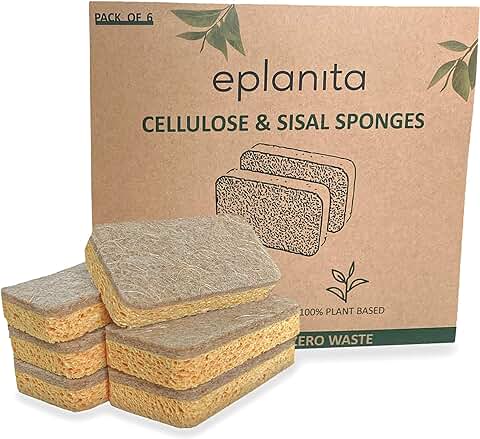 Eplanita Esponjas Naturales a base de Plantas (paquete de 6), Antiarañazos, Biodegradables, Ecológicas para Cocina y Baño  