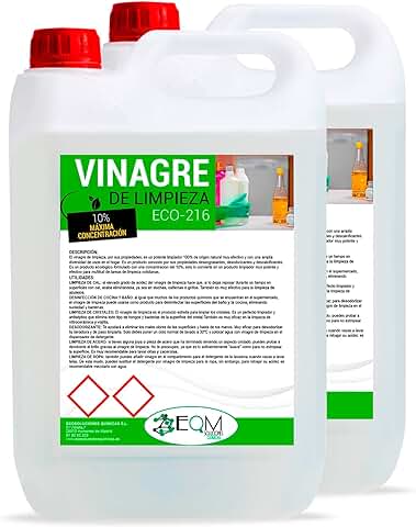 EQM SOLUCIONES QUIMICAS | ECO-216 | Vinagre de Limpieza Concentrado 10º de Acidez | Formato 1x5L, 2x5L, 3x5L | 100% Ecológico | Potente Limpiador Multiusos para el Hogar  