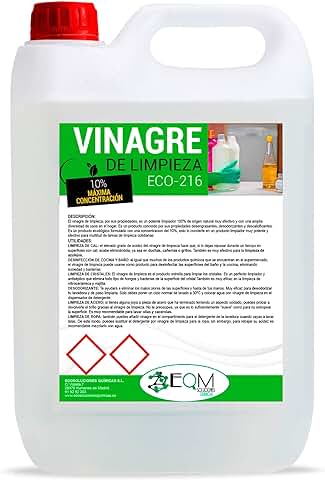 EQM SOLUCIONES QUIMICAS | ECO-216 | Vinagre de Limpieza Concentrado 10º de Acidez | Formato 1x5L, 2x5L, 3x5L | 100% Ecológico | Potente Limpiador Multiusos para el Hogar  