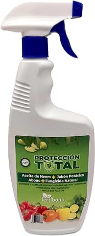 FERTIBONO Protección Total: Jabón Potásico, Aceite de Neem, Fungicida y Abono Natural, (750ml),Protección, Prevención y Curación de Enfermedades Fúngicas e Insectos Dañinos en Plantas - Residuo Cero  