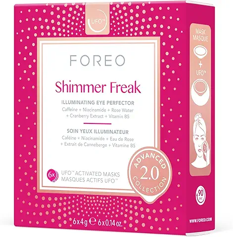 FOREO Máscara Facial Shimmer Freak Advanced Collection 2.0 UFO-Activated, Contorno de Ojos, Belleza Facial, Agua de Rosas, Niacinamida, Todo tipo de Piel, Arrugas, Hinchazón, 6 Unidades  