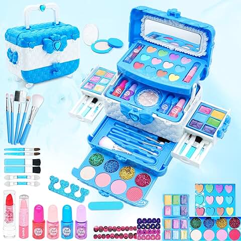 Frozen Juguetes Maquillaje para Niñas - 57 PCS Set de Maquillaje para Niños Niñas Maletin Maquillaje Niñas No Tóxico,Kit Maquillaje Niña Cosmético,Cumpleaños Regalo para Niños de 3,4,5,6,7,8,9,10 Años  