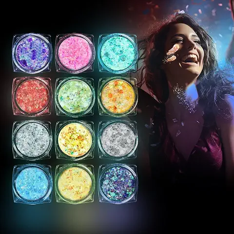 Gel Purpurina Cara 12 Colores, Luminosas Brillos Larga Duración, Brillos para la Cara Festival, Glitter Para Uñas, Sombra de Ojos, Pelo, Cara Maquillaje Pelo y Manualidades Brillante Decoración  