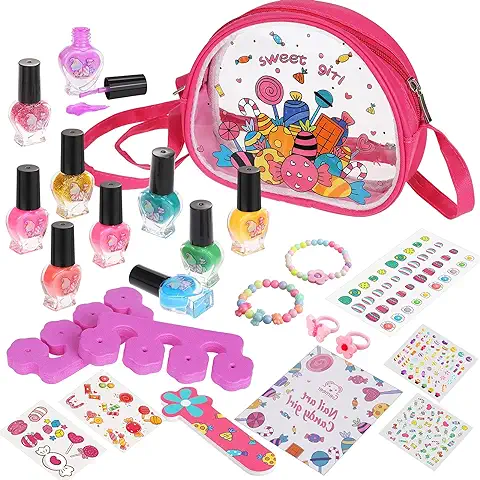 Gemeer Kit de Manicura para Niños, Juego de Esmalte de Uñas de Secado Rápido, Juguetes Niña Rainbow Candy Colors Pintauñas con Limas de Uñas de Bonificación  