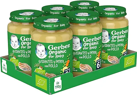 GERBER Organic Guisantes Patata Pollo, a Partir de 6 Meses, 6x190g  