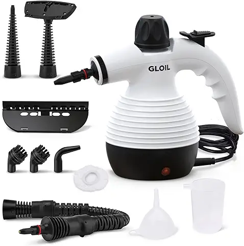 GLOIL Vaporeta Limpieza Hogar,Limpiador Vapor,vaporeta de Mano,vaporeta Limpieza Sofa,con 10 Accesorios para la Eliminación de Manchas,Alfombras,Cortinas,Asientos Coche,Tapicerias-Steam Cleaner  