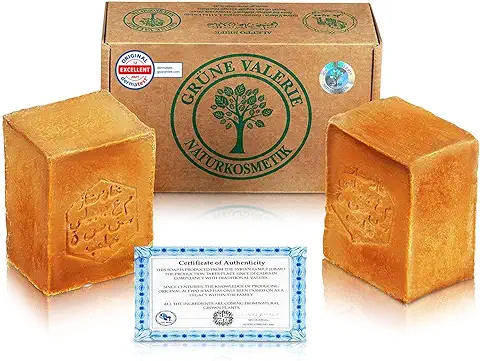 Grüne Valerie® Set de Jabón Original de Alepo 2 x 200g (400g) con 20%/80% de Aceite de Laurel/aceite de Oliva, Valor PH 8 Detox, Hecho a Mano, Madurado Durante 6 Años  