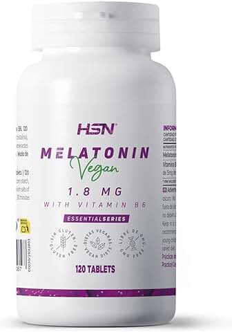 HSN Melatonina 1,8mg | 120 Tabletas de Acción Rápida | La Melatonina Contribuye a Disminuir el Tiempo Necesario para Conciliar el Sueño + Aliviar Jet Lag | No-GMO, Vegano, Sin Gluten  