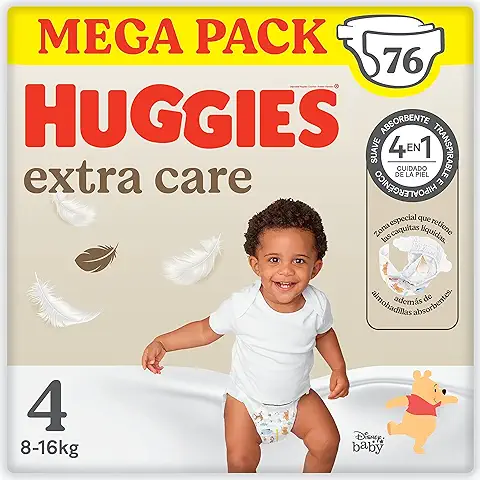 Huggies Extra Care Pañal para Bebé con Disney Talla 4 (8-14 kg), 2 Packs x 38 Pañales, Total 76 Pañales  