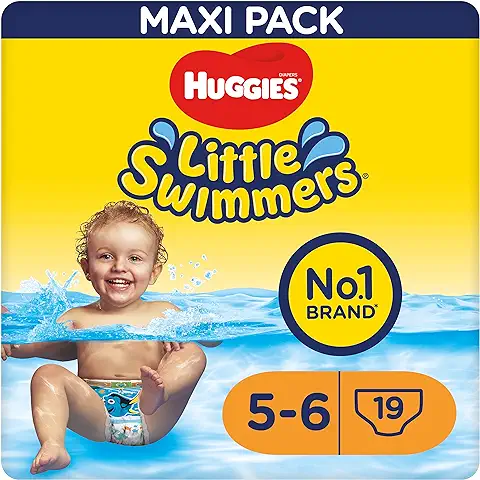 HUGGIES Little Swimmers Pañal Bañador Desechable para Bebés, Talla 5-6 (19 Unidad), con Barreras Anti-escapes para una Máxima Protección en el agua  