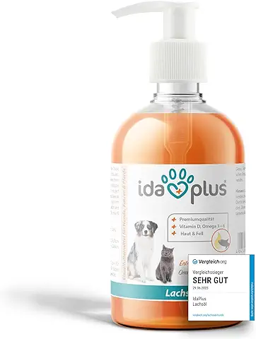 Ida Plus - Aceite de Salmón Premium en Calidad Alimentaria para Animales - Botella con Dispensador de 500 ml - para Perros, Gatos y Caballos  
