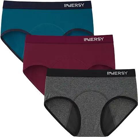 INNERSY Bragas Menstruales Mujer Cintura Media Braguitas Flujo Ligero Ropa Interior Protección 3 Pack  