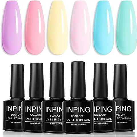 INPING Esmaltes Semipermanentes para Uñas, 6 Color Macarrón Pastel Pintauñas Gel, Rosa Amarillo Azul Verde Primavera Verano,Pintauñas Semipermanentes UV LED, 8ml  