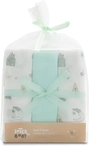 INTERBABY · Pack de 3 Gasas de Bambú MOON Menta para Bebés· 55x70 cm · Bambú&Algodón  