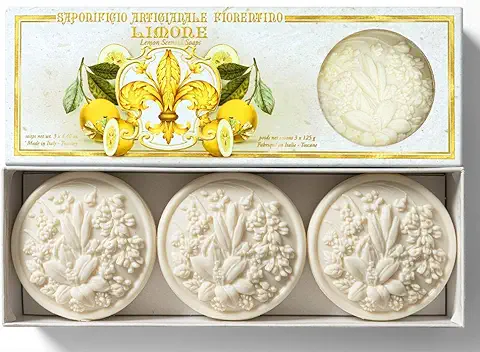Jabón con Aroma de Limón, pack Regalo 3 Pastillas de 125 g, Jabón Artesanal Italiano de Saponificio Artigianale Fiorentino  