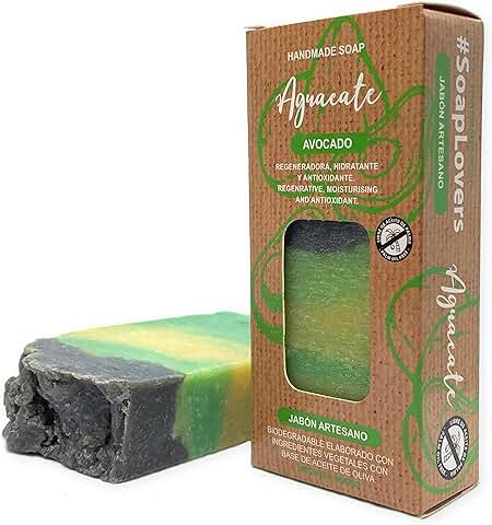 Jabón Natural de Aguacate - Jabon de Manos, Cuerpo, y Cara Hidratante y Antioxidante, Pastilla Sólida Ecológica y Artesanal, Fabricado en España, Vegano y Sin Aceite de Palma (100 g)  