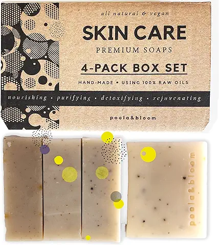 Jabón Natural, Exfoliante y Hidratante - Juego de Jabones Veganos y Orgánicos - Juego de Barras de Jabón para Exfoliar de 4-2 Jabones de té Negro y 2 Jabones Exfoliantes de Café Hechos a mano  
