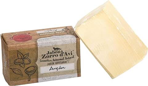 Jabón Zorro D’Avi | Jabón Natural de Argán | 120 gr | para Pieles Sensibles y Secas | Jabón Biodegradable Zero Waste | Hidratante, Calmante y Regenerador | Fabricado en España  