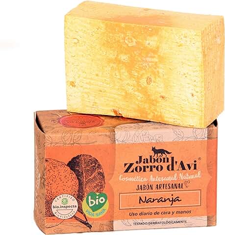 Jabón Zorro D’Avi | Jabón Natural Ecológico de Naranja | 120 gr | Nutritivo e Hidratante | Jabón Biodegradable Zero Waste | Jabón De Manos y Facial | Fabricado en España  