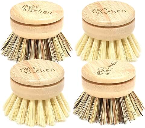 Joeji's Juego de 4 Cabezales de Repuesto para Cepillo Platos de Cerdas Mixtas - Cepillo de Vajilla Natural con Cerdas de Fibra de Sisal Duras y Suaves - Cepillo Fregar Platos  