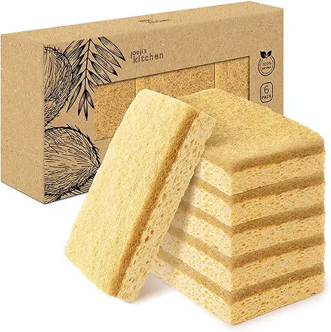 Joeji's Kitchen 6 Esponja Natural en Celulosa y Espatula de Fibra de Sisal -Estropajo Ecologico para Limpiar en Profundidad en la Cocina o en el Baño - Esponja Cocina Biodegradable Natural  