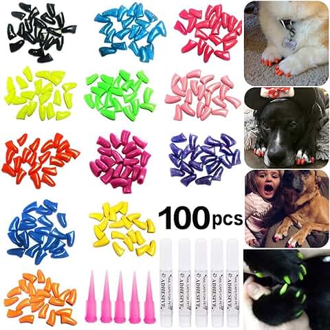JOYJULY Juego de 100 Fundas para Uñas de Perro y Cachorro, con 5 Adhesivos y 5 Adhesivos  