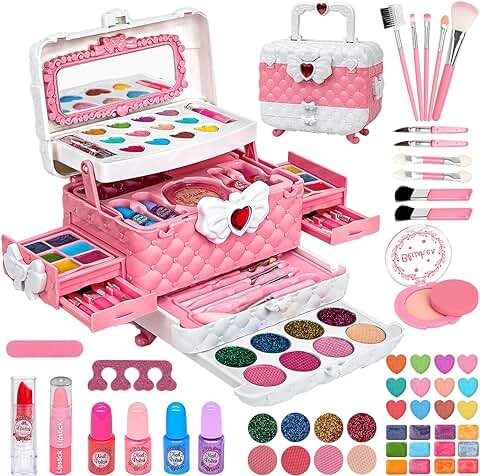 Juguetes de Maquillaje para Niñas - 55 Pcs Lavable de Maquillaje para Niños Juguetes, Regalo de Princesa para Niñas, Cumpleaños y Navidad de para Niñas 3 4 5 6 7 8 9 10 Años  