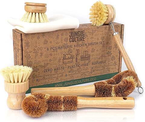 Jungle Culture® 6 Cepillos Naturales para Lavar • Juego de Limpieza de Cocina de Cepillo Ecológico  