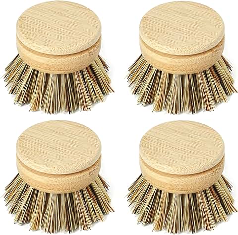 Jungle Culture Cabezales de Cepillo de Repuesto para Cepillos Ecológicos • Cabezales de Cepillo de Cocina de Madera Paquete de 4 • Recambios de Cerdas Intercambiables • Limpiadores de Platos  