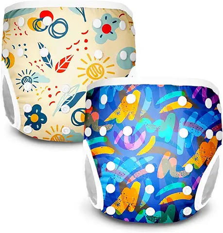 JUNUNDJING Pañales para Nadar para Bebés, 2 Piezas Pañales para Bebés Lavables, Pañales Bañadores Reutilizable (0-3 Años), Bañador Pañal Bebe, Pañales Piscina Bebe, Pañal Bañador Bebe  