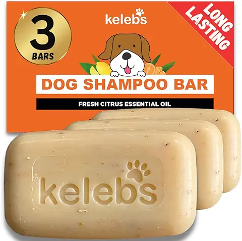 KELEBS Champu Perro Sólido | Elimina Olores | Desodorante Natural | Jabón Bio Refrescante Antiolor | Perros Malolientes | Alergias | Aceites Esenciales de Cítricos y Avena Biodegradable 3 Piezas  