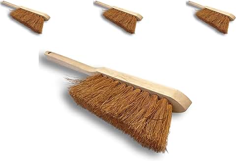 KIBROS 820Mcx3 | Juego de 3 Cepillos de Fibra de coco Natural | Mango Largo de Madera | Longitud 45 cm | Producto Ecológico | Polvo Arena, Yeso, Cenizas Chimeneas Barbacoas  