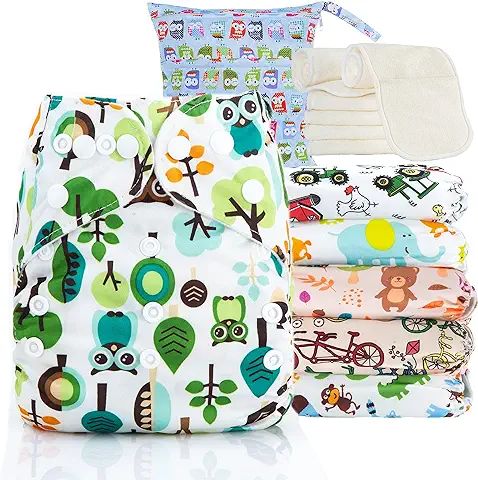 Kolo - kit de Pañales de tela para Bebés y Niños: 6 Pañales Reutilizables + 6 Insertos de Bambú + 1 Bolsa de Transporte de Pañales - 100% Ecológicos  