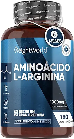 L-Arginina Pura de 1000mg de Potencia 180 Comprimidos Veganos - Suplemento Pre Entreno Sin Estimulantes de Aminoácido Generador Natural de Óxido Nítrico Para 6 Meses de Suministro  