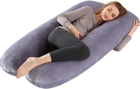 LEONEBEBE Almohada de Embarazo, Almohada Corporal en Forma de U con Funda de Terciopelo Almohada de Maternidad Múltiple de 60 x 120 cm para Mujeres y Adultos Apoyo para Dormir (Gris, En Forma de U)  